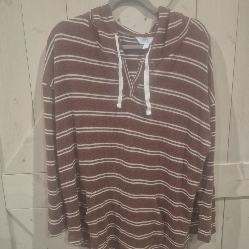 Market & Spruce Brown and White Striped Hoodie